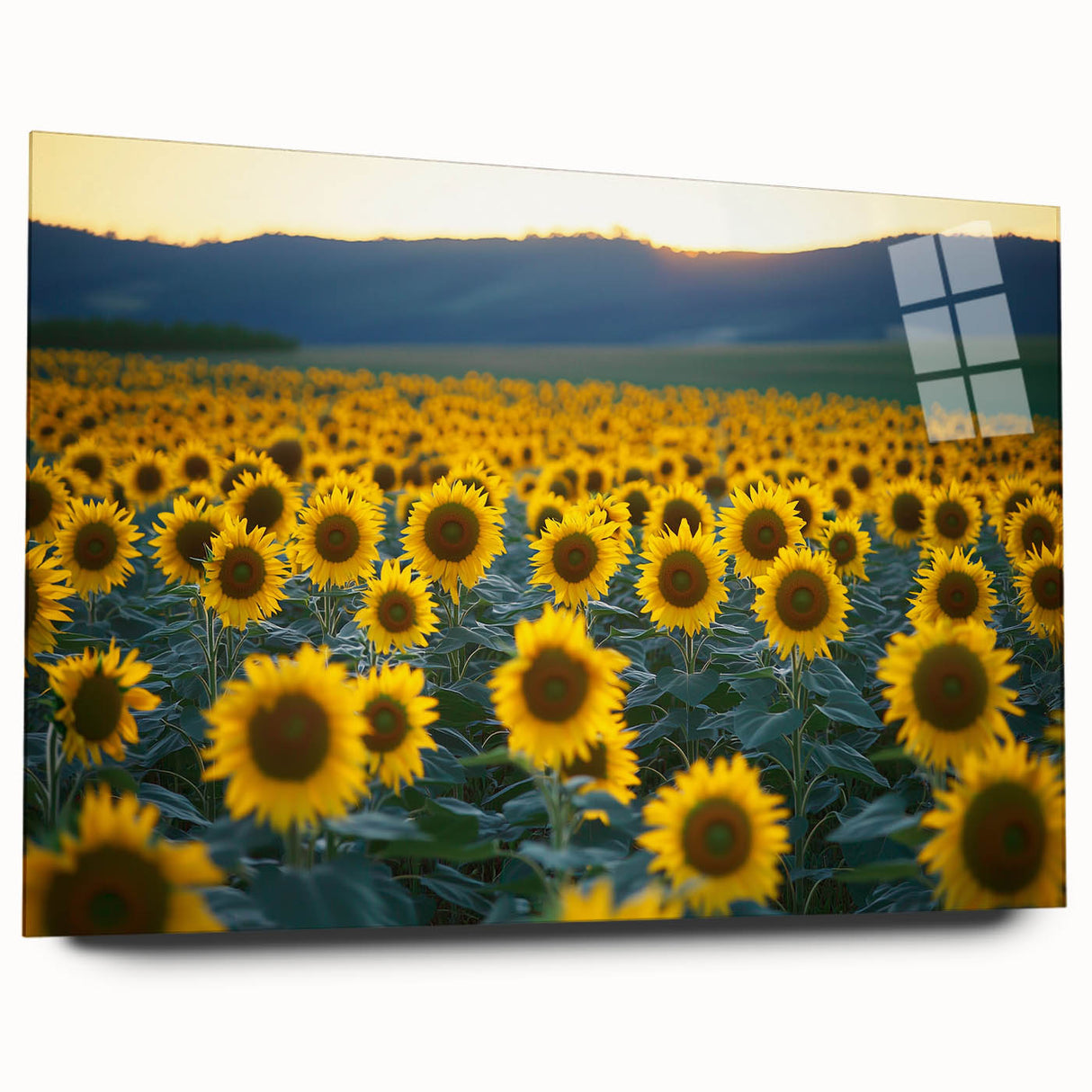 Vibrant acrylic landscape artwork depicting lush green fields under a clear blue sky, showcasing intricate details and rich colors, perfect for home decor or art collections.