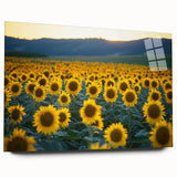 Vibrant acrylic landscape artwork depicting lush green fields under a clear blue sky, showcasing intricate details and rich colors, perfect for home decor or art collections.