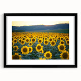 Framed landscape artwork showcasing vibrant green fields under a clear blue sky, with a sleek black mat and frame, perfect for home decor enhancement.