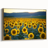 Framed canvas artwork showcasing a vibrant landscape of golden fields, elegantly displayed in a luxurious gold frame, perfect for home decor or office enhancement.