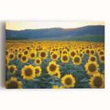 Vibrant stretched canvas art depicting a serene landscape of rolling green fields under a blue sky, perfect for home decor or office ambiance, enhancing any space.