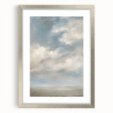 Silver-framed landscape artwork with a white mat, showcasing a serene nature scene, ideal for home decor or office display, enhancing interior aesthetics.