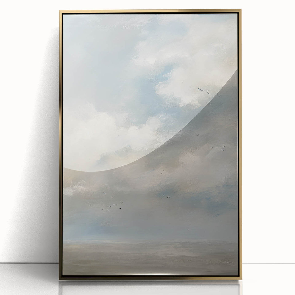 Framed acrylic artwork showcasing a stunning landscape with vibrant colors and a sleek gold frame, ideal for modern home decor and interior design.