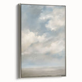Framed landscape canvas artwork with a silver frame showcasing a serene nature scene, ideal for home décor or office ambiance. Perfect for art enthusiasts seeking elegance.