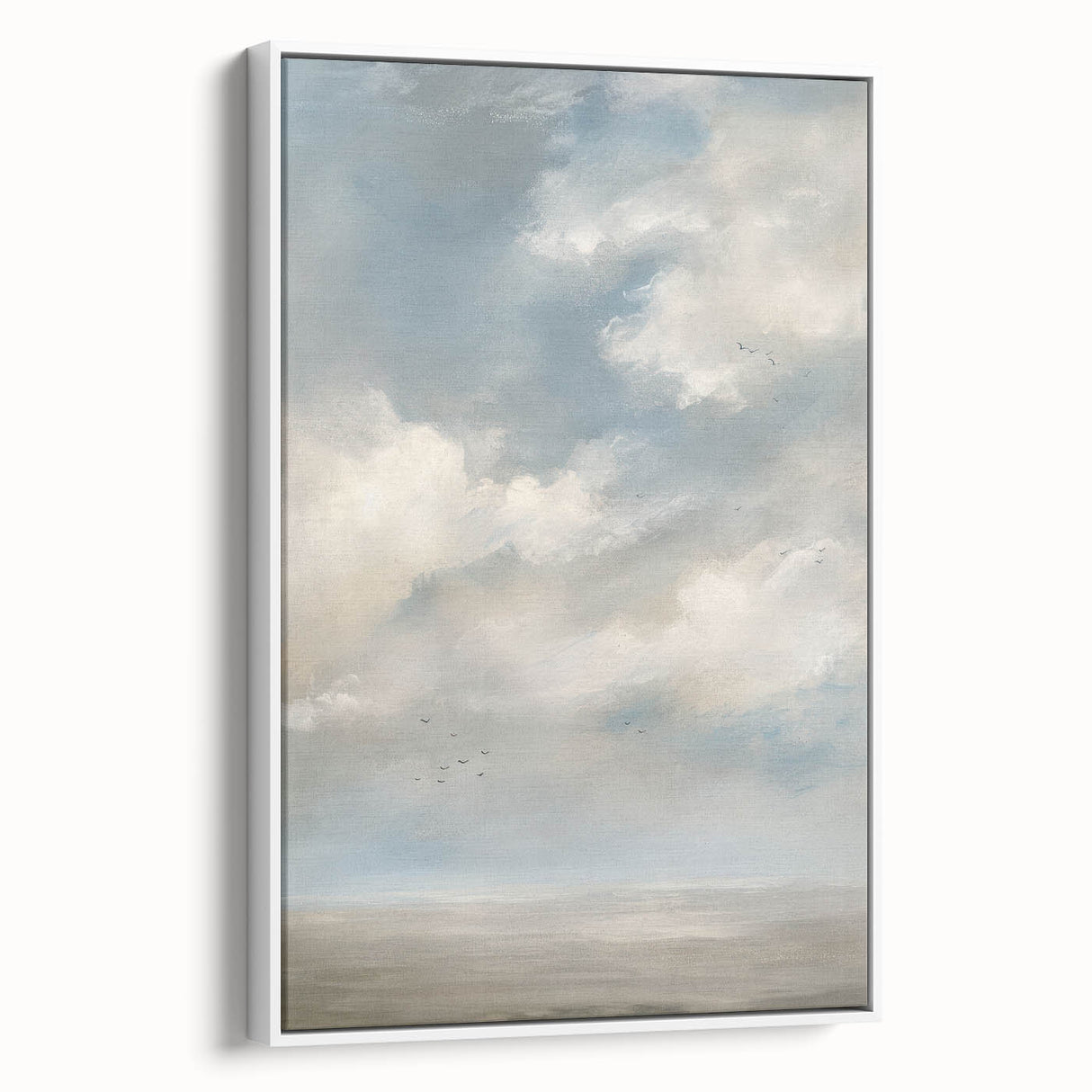 Framed canvas artwork showcasing a serene landscape with vibrant colors, set against a white background. Ideal for home decor and enhancing interior spaces.