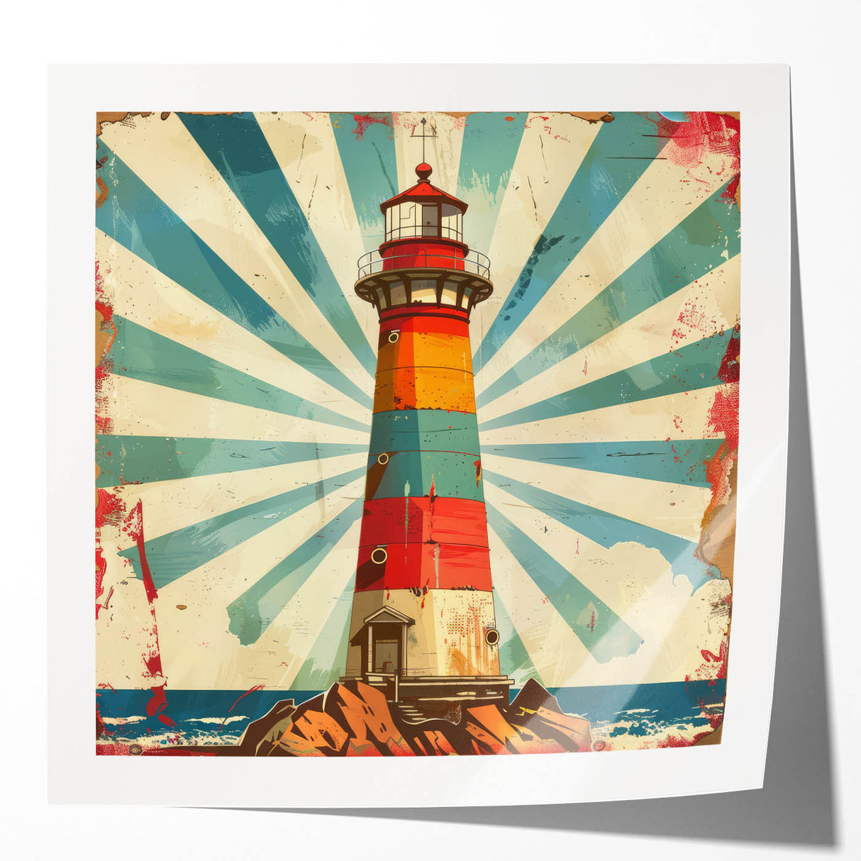 Vibrant landscape wall art featuring a serene lighthouse scene, printed on glossy canvas with rich colors, ideal for home decor and nautical themes.