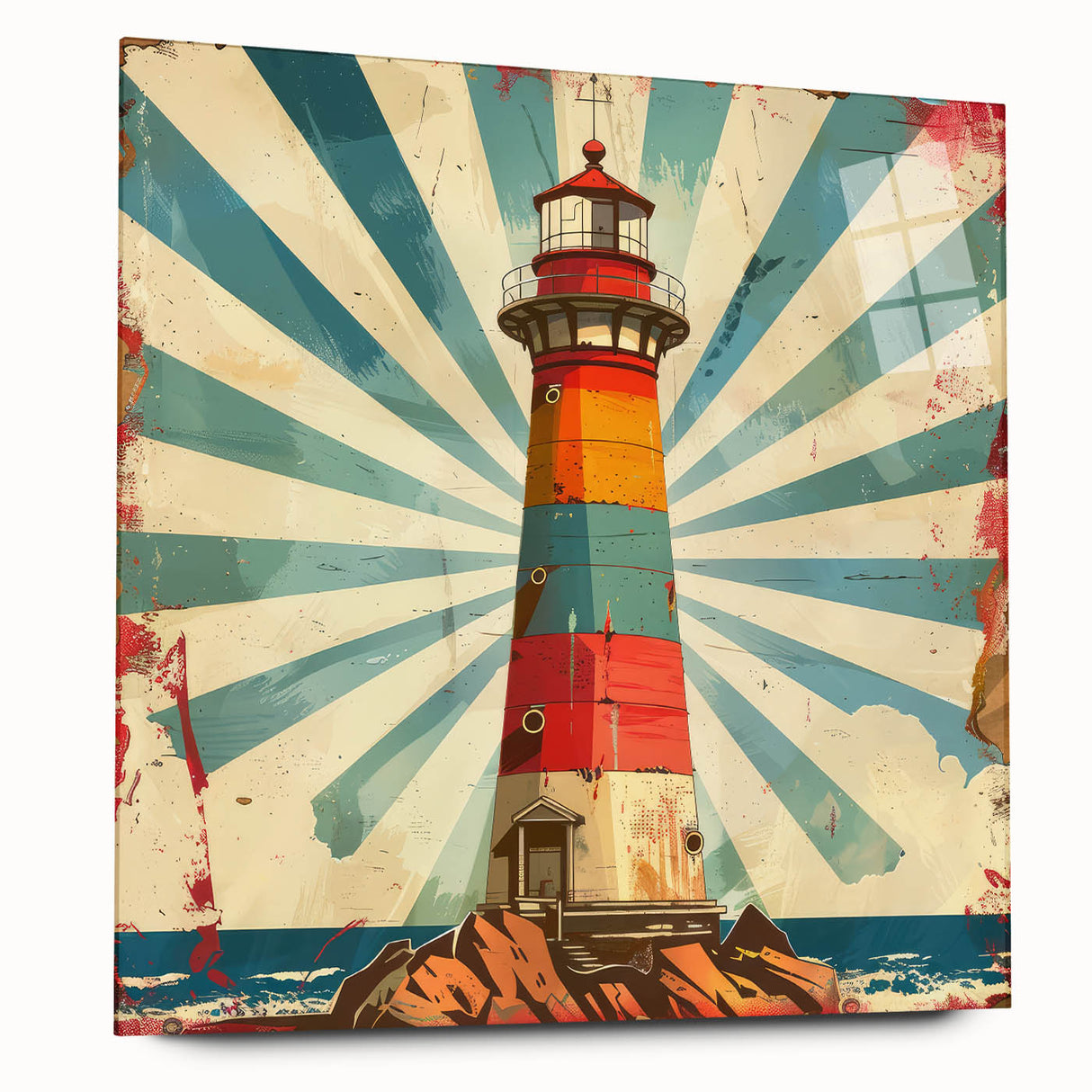 Acrylic glass wall art featuring a side view of a serene lighthouse landscape, showcasing vibrant colors and intricate details, perfect for coastal-themed decor.