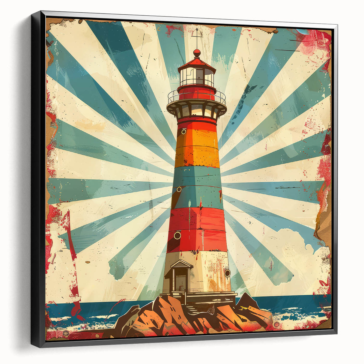 Framed wall art featuring a scenic lighthouse landscape on canvas, showcasing vibrant colors and intricate details, perfect for coastal-themed home decor.