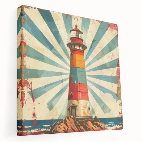 Stretched canvas wall art showcasing a serene lighthouse landscape, featuring vibrant ocean colors and detailed textures, perfect for coastal-themed decor.