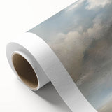Stunning rolled canvas showcasing a vibrant landscape design, featuring lush greenery and a serene sky, elegantly packaged in a protective cardboard tube for easy transport.