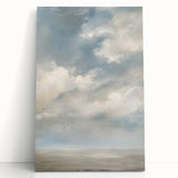 Stretched canvas artwork showcasing a vibrant landscape scene, featuring rich colors and intricate details, leaning against a neutral wall for display. Ideal for home decor enthusiasts.