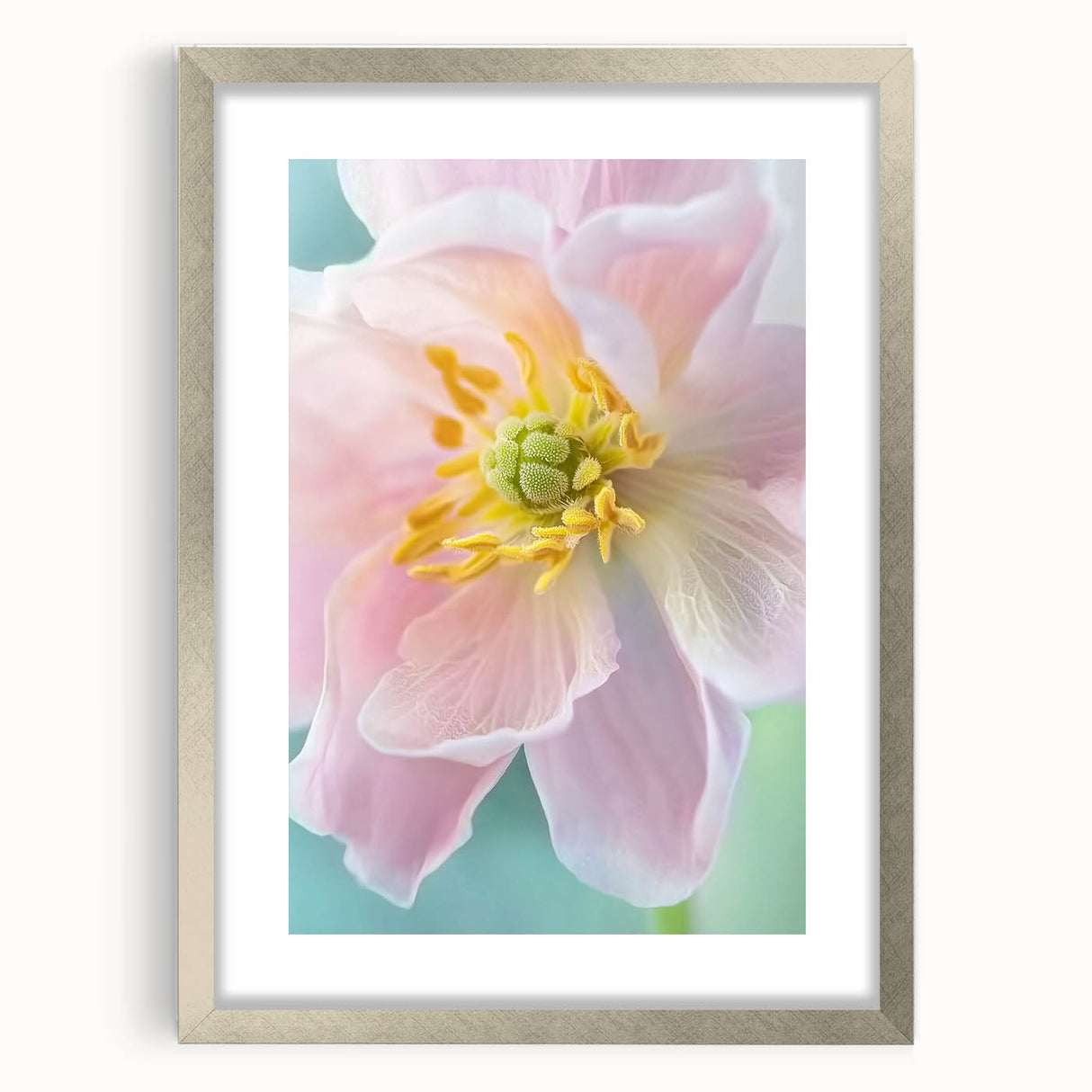 Textured art of abstract floral designs in muted earth tones on a framed silver canvas, suitable for bedroom decor.
