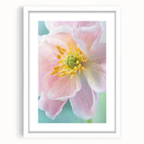 Abstract art print of vibrant floral patterns on a white framed poster, ideal for dining room decor.