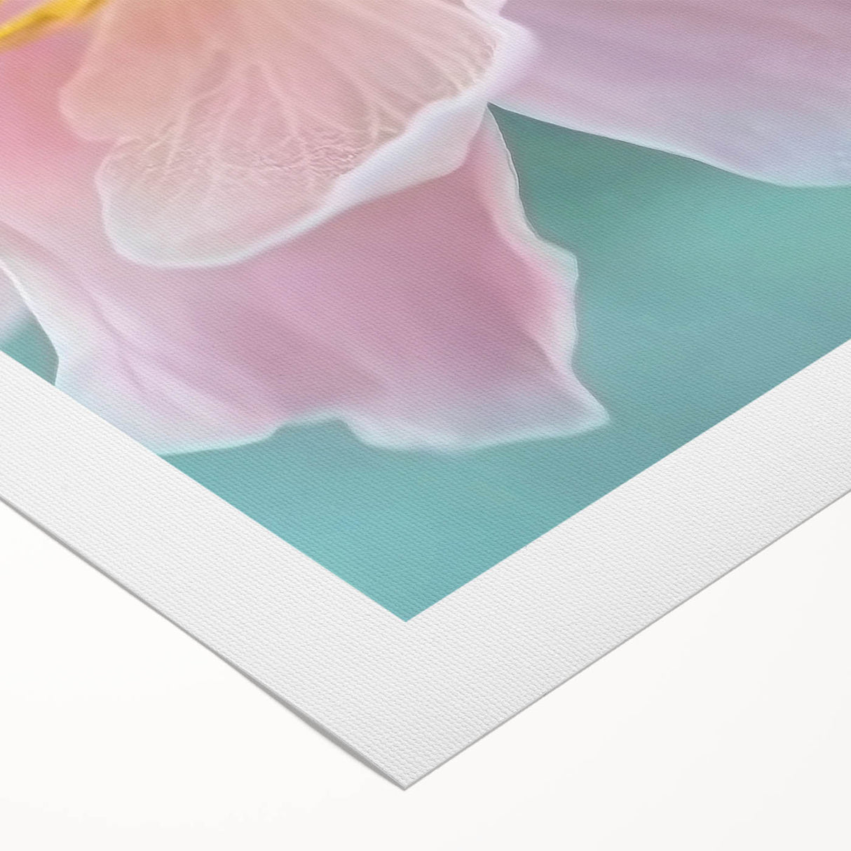 Art deco poster featuring a floral motif in muted green and pink tones on rolled canvas, suitable for dining room decor.