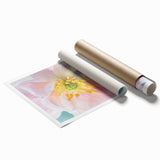 Extra large floral art on rolled print featuring close-up of vibrant pink and green florals.