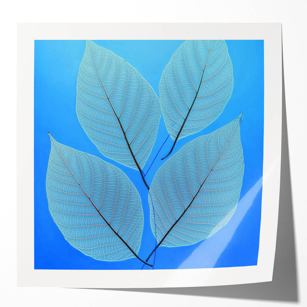 Close-up photo of green and yellow leaves on a glossy print, suited for art wall dining room or classy bathroom decor.