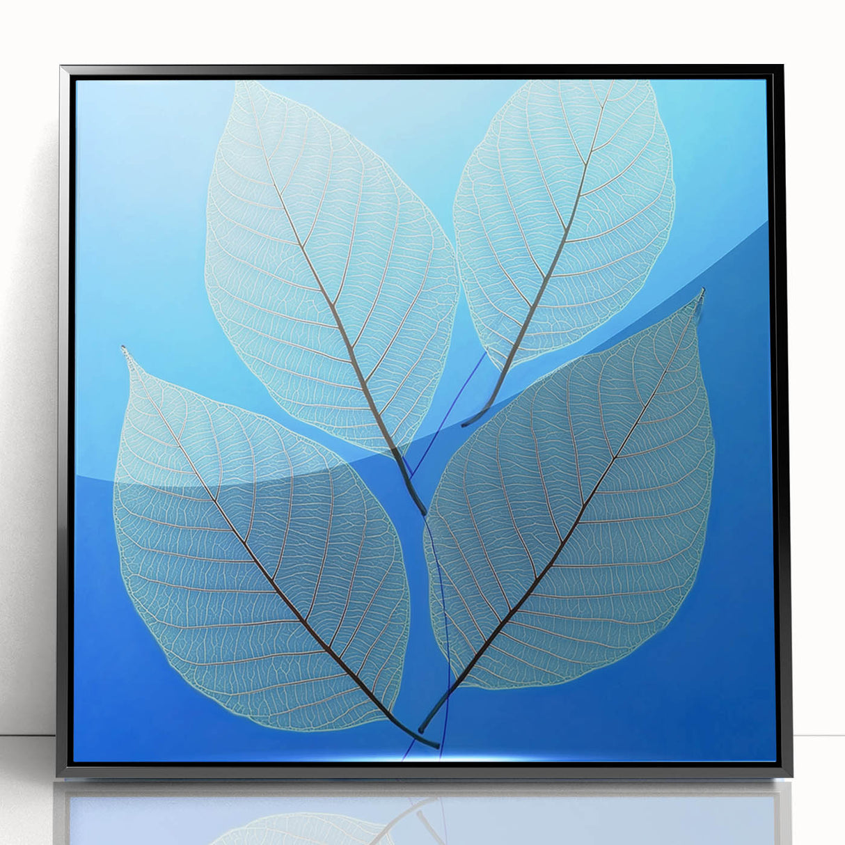 Large abstract wall art featuring close-up leaves in grayscale, framed in black acrylic, suitable for modern art wall decor.