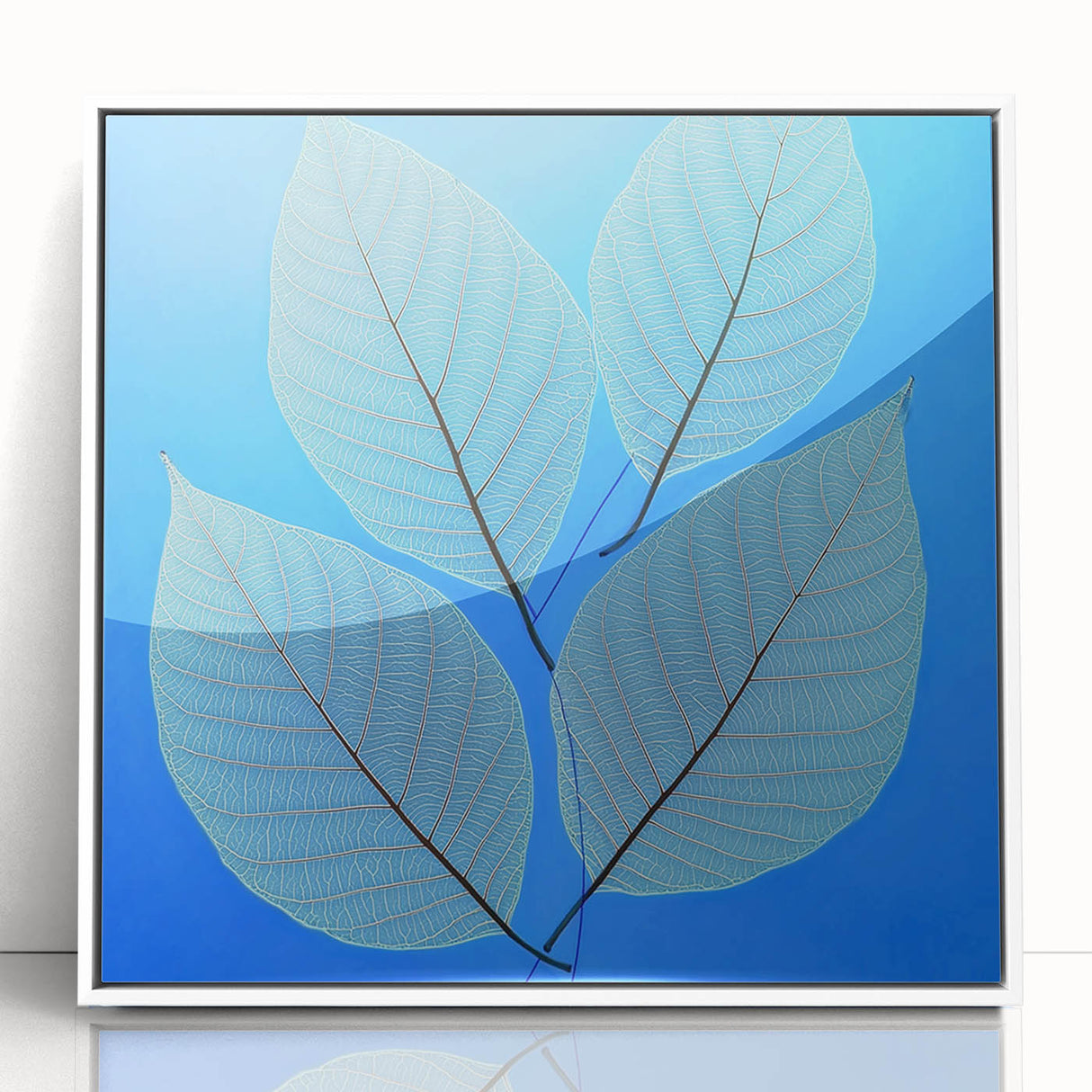 Framed acrylic print of close-up green leaves, ideal for modern art wall decor in a nursery.