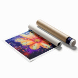 Close-up floral art in soft pastel shades on rolled print, suitable for large bathroom or living room walls.