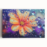 Black and white close-up photo of water droplets on a leaf, printed on large stretched canvas, suitable for kitchen wall art.