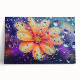 Black and white close-up photo of water droplets on a surface, printed on large stretched canvas, ideal for kitchen wall art.