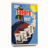 Retro Europe Travel Poster – Vintage Landmarks & Adventure Art