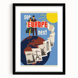 Retro Europe Travel Poster – Vintage Landmarks & Adventure Art