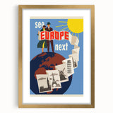 Retro Europe Travel Poster – Vintage Landmarks & Adventure Art