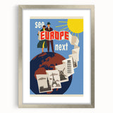 Retro Europe Travel Poster – Vintage Landmarks & Adventure Art