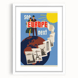 Retro Europe Travel Poster – Vintage Landmarks & Adventure Art