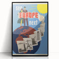 Retro Europe Travel Poster – Vintage Landmarks & Adventure Art