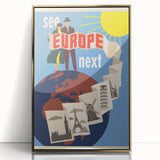 Retro Europe Travel Poster – Vintage Landmarks & Adventure Art