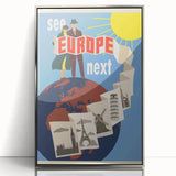 Retro Europe Travel Poster – Vintage Landmarks & Adventure Art