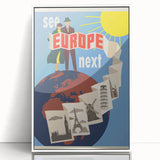Retro Europe Travel Poster – Vintage Landmarks & Adventure Art