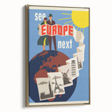 Retro Europe Travel Poster – Vintage Landmarks & Adventure Art