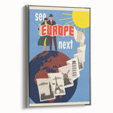 Retro Europe Travel Poster – Vintage Landmarks & Adventure Art