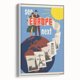 Retro Europe Travel Poster – Vintage Landmarks & Adventure Art