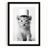 Bathroom Framed Art - Lion Cub with Toilet Roll Hat Minimalist Decor