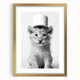 Bathroom Framed Art - Lion Cub with Toilet Roll Hat Minimalist Decor