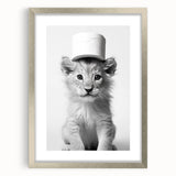 Bathroom Framed Art - Lion Cub with Toilet Roll Hat Minimalist Decor