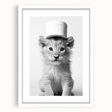 Bathroom Framed Art - Lion Cub with Toilet Roll Hat Minimalist Decor