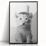 Bathroom Framed Art - Lion Cub with Toilet Roll Hat Minimalist Decor