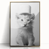 Bathroom Framed Art - Lion Cub with Toilet Roll Hat Minimalist Decor