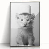 Bathroom Framed Art - Lion Cub with Toilet Roll Hat Minimalist Decor