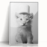 Bathroom Framed Art - Lion Cub with Toilet Roll Hat Minimalist Decor