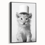 Bathroom Framed Art - Lion Cub with Toilet Roll Hat Minimalist Decor