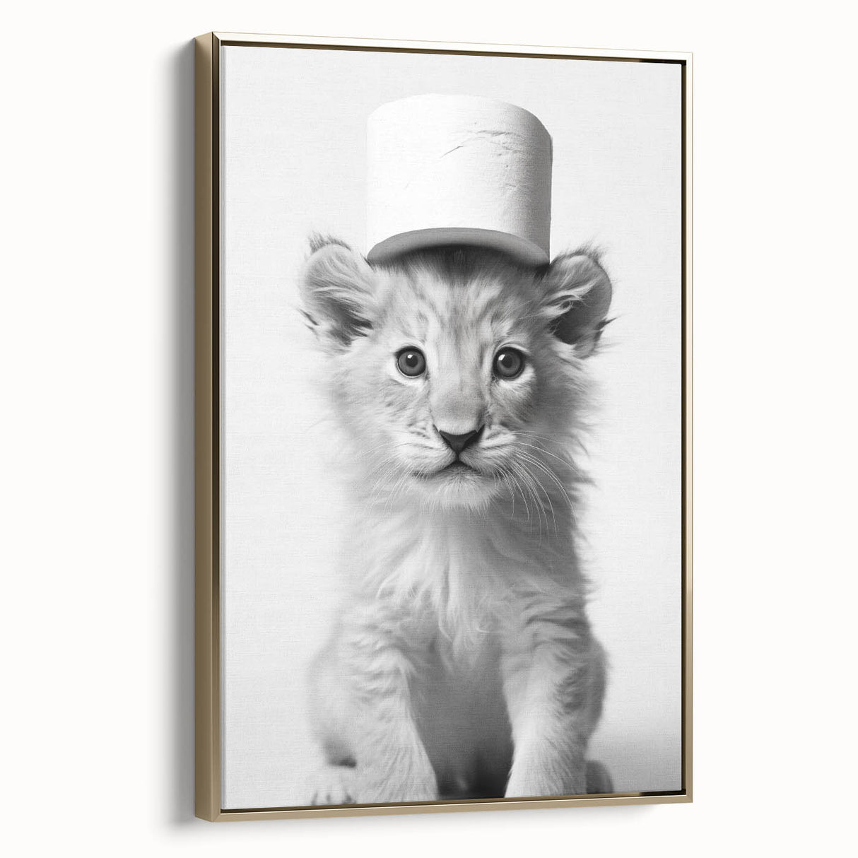 Bathroom Framed Art - Lion Cub with Toilet Roll Hat Minimalist Decor