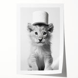 Bathroom Framed Art - Lion Cub with Toilet Roll Hat Minimalist Decor