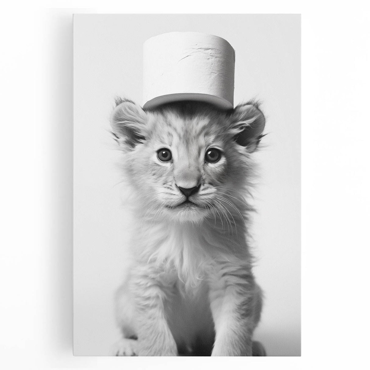 Bathroom Framed Art - Lion Cub with Toilet Roll Hat Minimalist Decor
