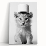 Bathroom Framed Art - Lion Cub with Toilet Roll Hat Minimalist Decor